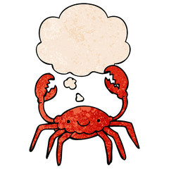 cartoon crab and thought bubble in grunge texture pattern style