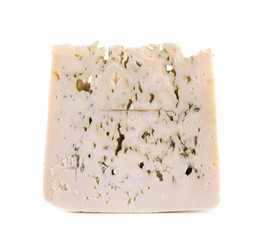 Blue cheese isolated on white background. Fresh cheese with blue mold. Clipping path.