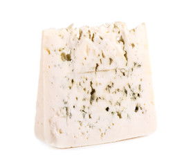 Blue cheese isolated on white background. Fresh cheese with blue mold. Clipping path.