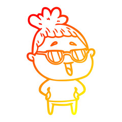 warm gradient line drawing cartoon happy woman wearing spectacles