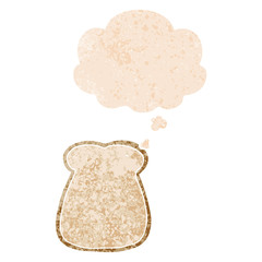 cartoon slice of bread and thought bubble in retro textured style