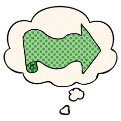 cartoon arrow and thought bubble in comic book style