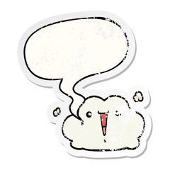 cute cartoon cloud and speech bubble distressed sticker