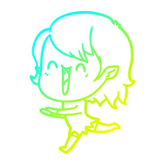 cold gradient line drawing cute cartoon happy vampire girl