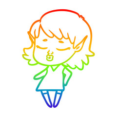 rainbow gradient line drawing pretty cartoon elf girl