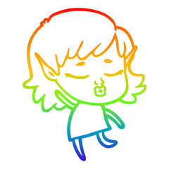 rainbow gradient line drawing pretty cartoon elf girl dancing