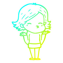 cold gradient line drawing cartoon confused woman
