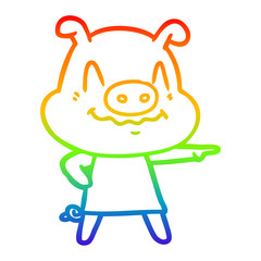 rainbow gradient line drawing nervous cartoon pig wearing dress