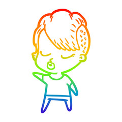 rainbow gradient line drawing cartoon pretty hipster girl