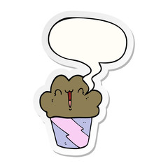 cartoon cupcake and face and speech bubble sticker
