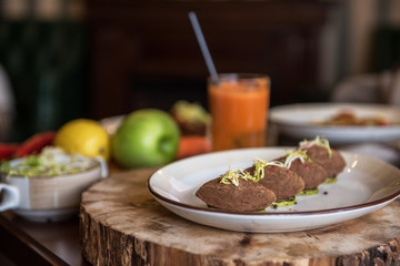 Healthy vegeterian food. Spring vitamin dieting food. Pate from red beans.