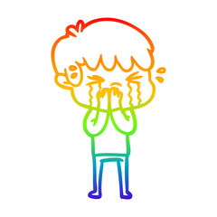 rainbow gradient line drawing cartoon boy crying