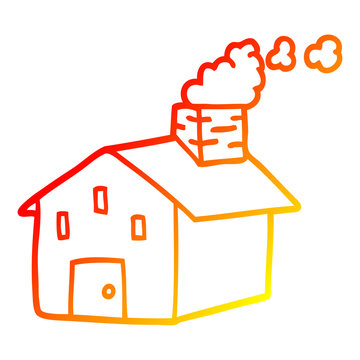 recommend clip art: warm gradient line drawing cartoon house with smoking chimney