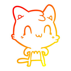 warm gradient line drawing cartoon happy cat