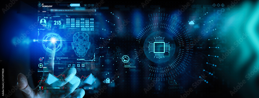 Poster hnad working with digital transformation change management and internet of things (iot) ui.