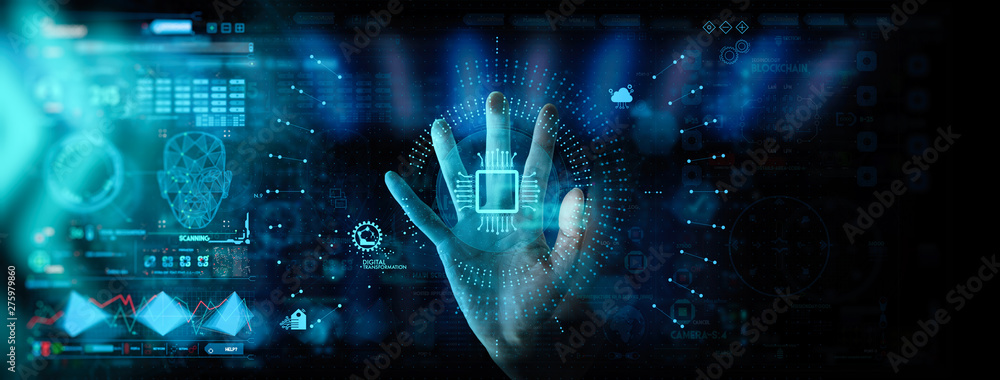 Poster Hnad working with Digital transformation change management and internet of things (IoT) Ui.