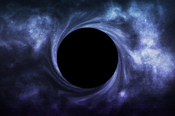 Vector realistic isolated Black Hole in space background for template decoration and wallpaper covering. Concept of universe and wormhole. © comicsans