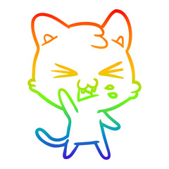 rainbow gradient line drawing cartoon cat hissing