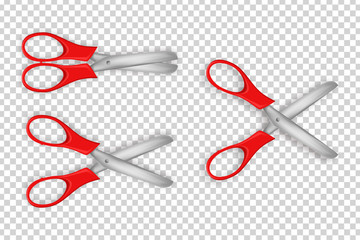 Vector set of realistic isolated scissors for template decoration on the transparent background.