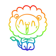 rainbow gradient line drawing happy cartoon lion