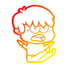 warm gradient line drawing worried cartoon boy