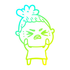 cold gradient line drawing cartoon angry woman