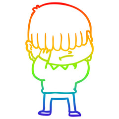 rainbow gradient line drawing cartoon boy with untidy hair