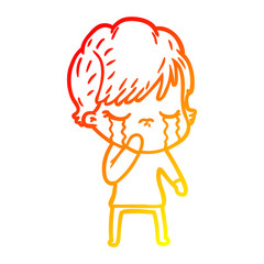 warm gradient line drawing cartoon woman crying