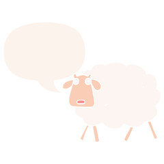 cartoon sheep and speech bubble in retro style