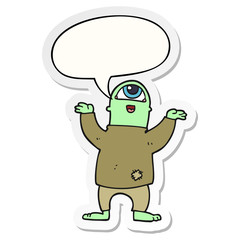 cartoon halloween monster and speech bubble sticker