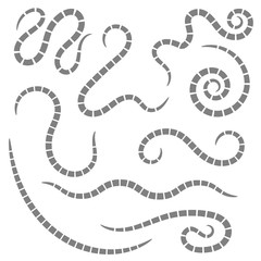 Ascarid, Helminth, Pinworm, Threadworm. Set of Parasite Isolated on White Background