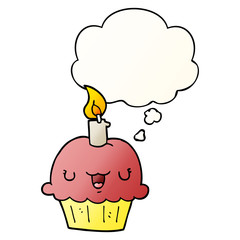 cartoon cupcake and thought bubble in smooth gradient style
