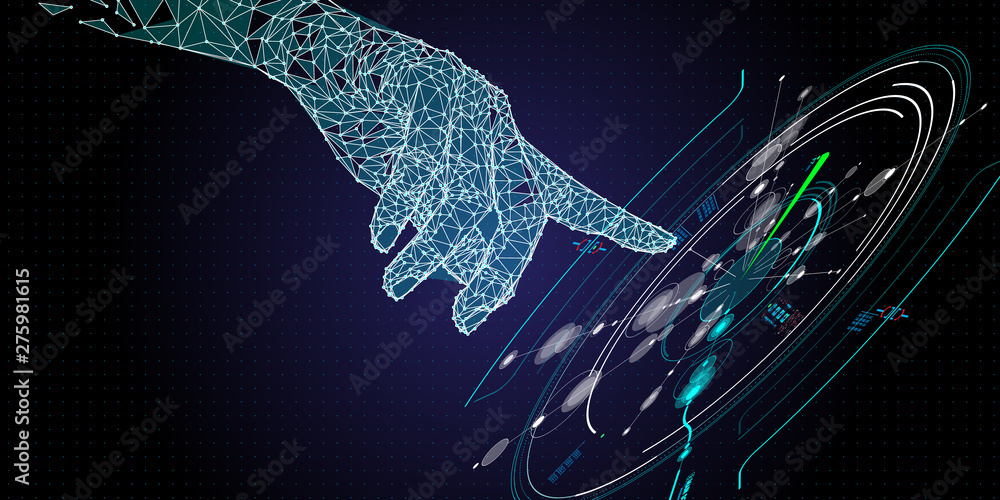 Aufkleber Hand touching the future User Interface technology and the future of user experience.