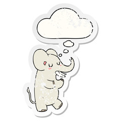 cartoon elephant and thought bubble as a distressed worn sticker
