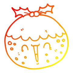 warm gradient line drawing cute cartoon christmas pudding