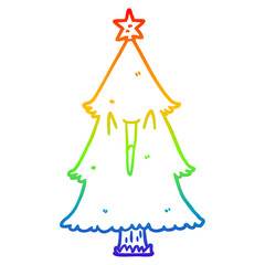 rainbow gradient line drawing christmas tree