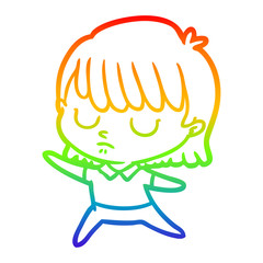 rainbow gradient line drawing cartoon woman