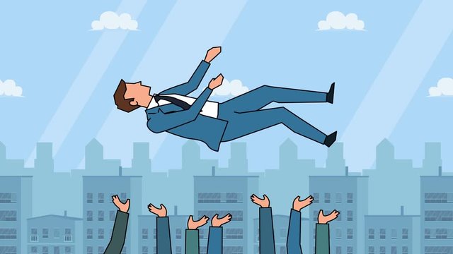 Flat cartoon businessman character  throw toss up hands animation