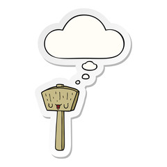 cartoon mallet and thought bubble as a printed sticker