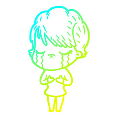 cold gradient line drawing cartoon woman crying