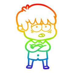 rainbow gradient line drawing cartoon exhausted boy