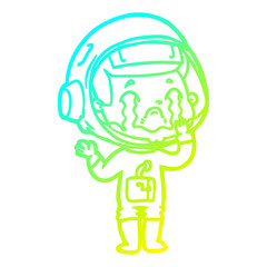 cold gradient line drawing cartoon crying astronaut