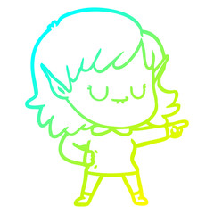 cold gradient line drawing happy cartoon elf girl