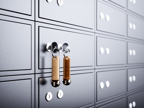 Deposit box with key and golden label