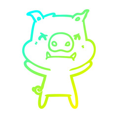 cold gradient line drawing angry cartoon pig