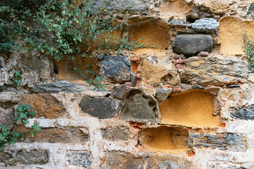 A fragment of the walls of the fortress Rumelihisari. Also known as Rumelian Castle and Roumeli Hissar Castle. Istanbul, Turkey.