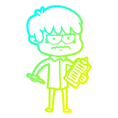 cold gradient line drawing annoyed cartoon boy