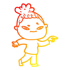 warm gradient line drawing cartoon woman