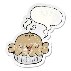 cute cartoon pie and speech bubble distressed sticker