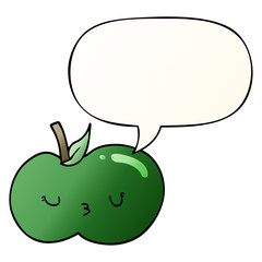 cartoon cute apple and speech bubble in smooth gradient style